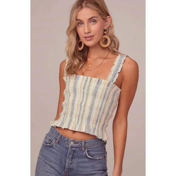 Astr Tops - ASTR Twiggy Striped Smocked Crop Tank Top | Medium
